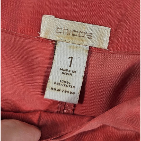 Chicos size 1 (M) coral colored blouse half sleeve popover carrer casual ^^ - Picture 4 of 6